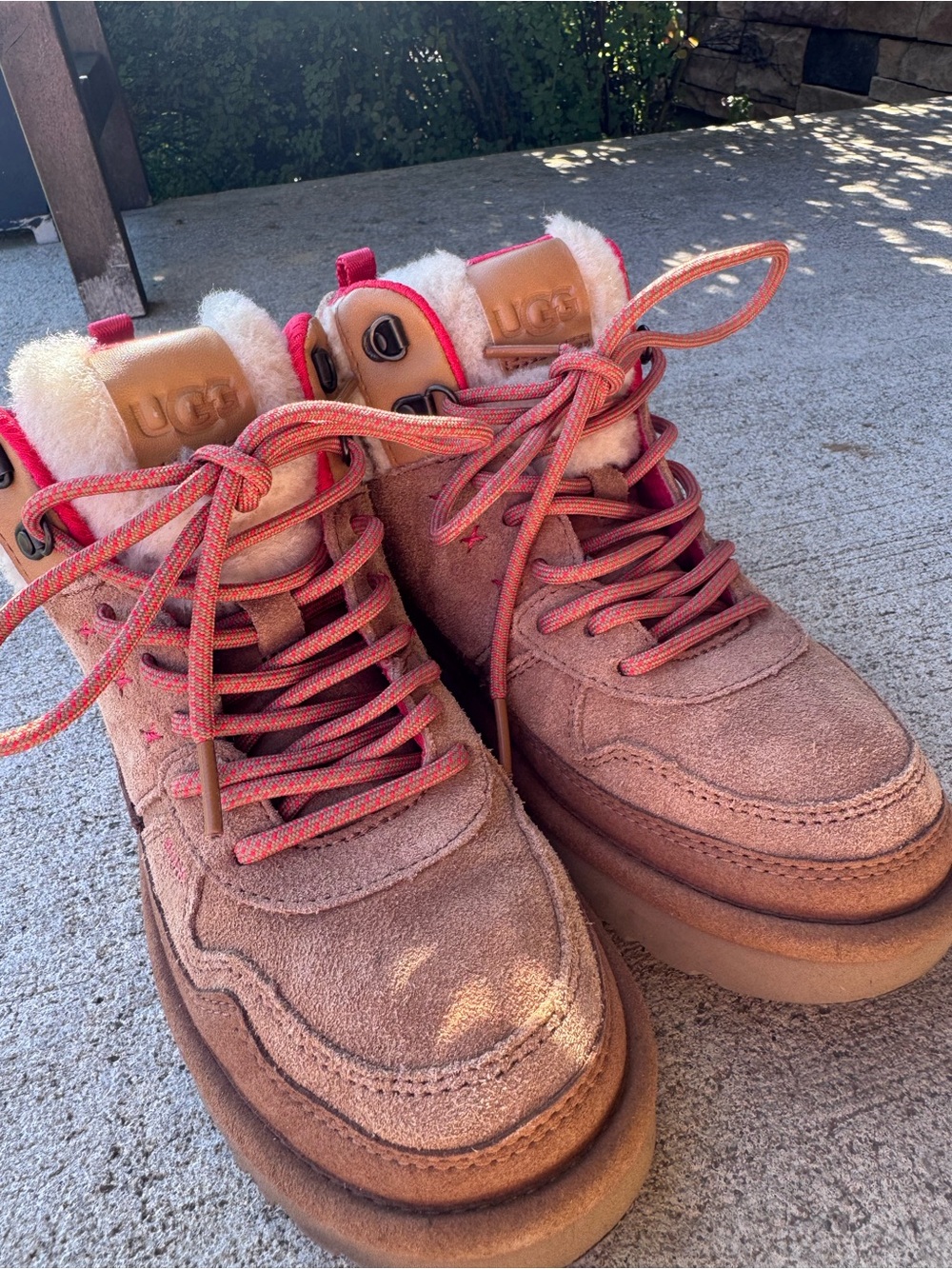 UGG Dusty Rose Suede Lace-Up Platform Boots